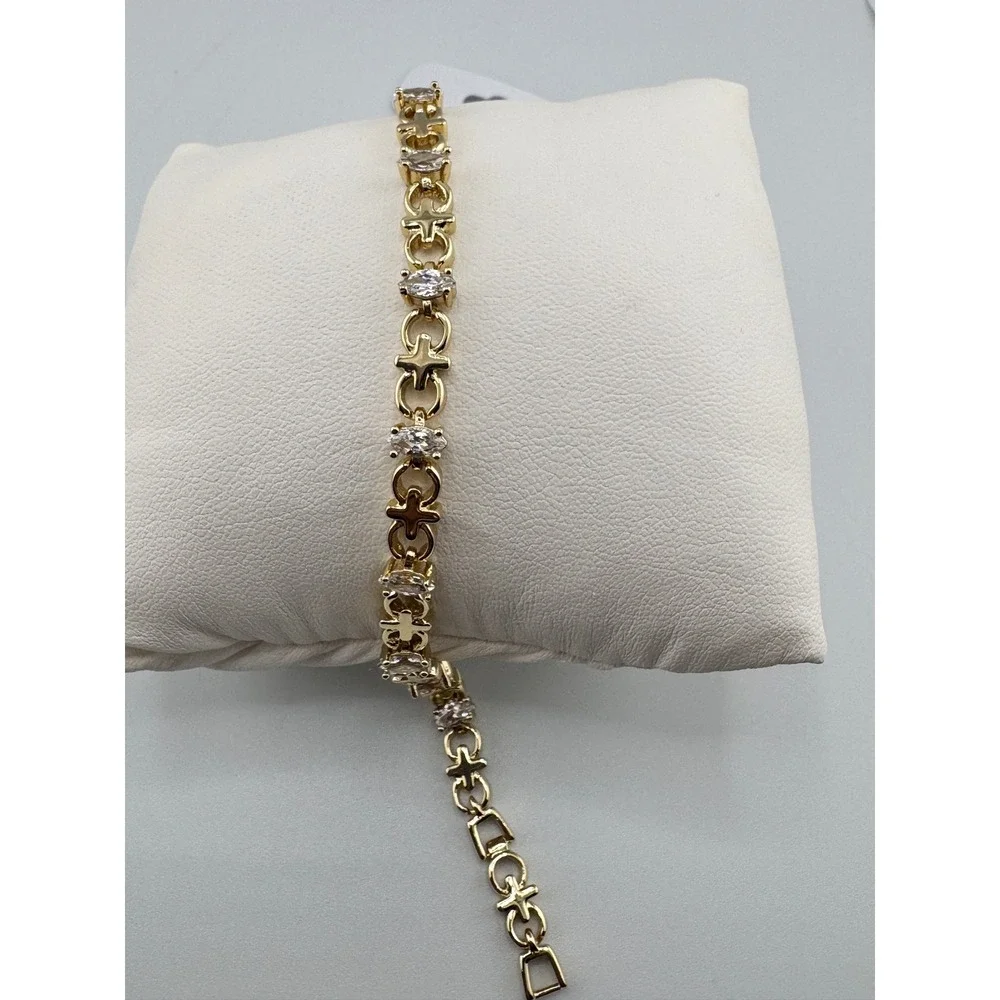 14k Gold Plated Marquise Cubic Zirconia Cross Link Tennis‎ Bracelet Gold Tone